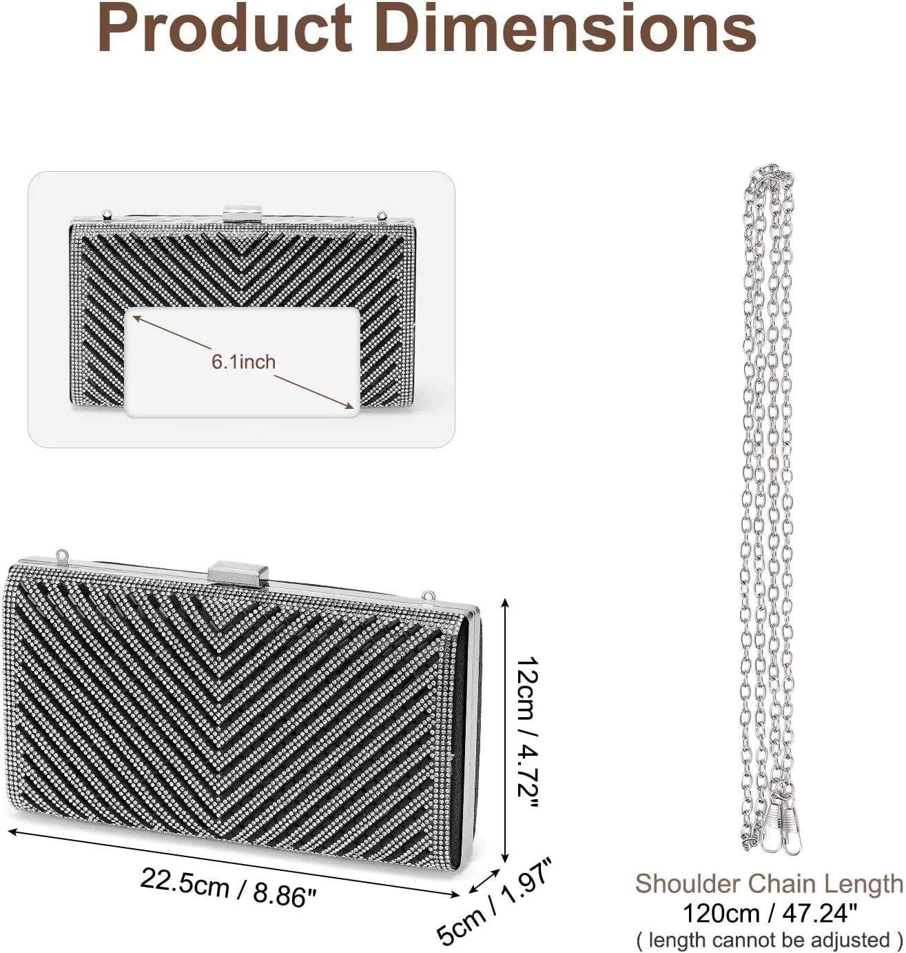 Evening Bags Clutch Purses for Women Formal, Crossbody Handbags Rhinestone Sequins Metal Clasp Purse Sparkly for Wedding Guest Party Black