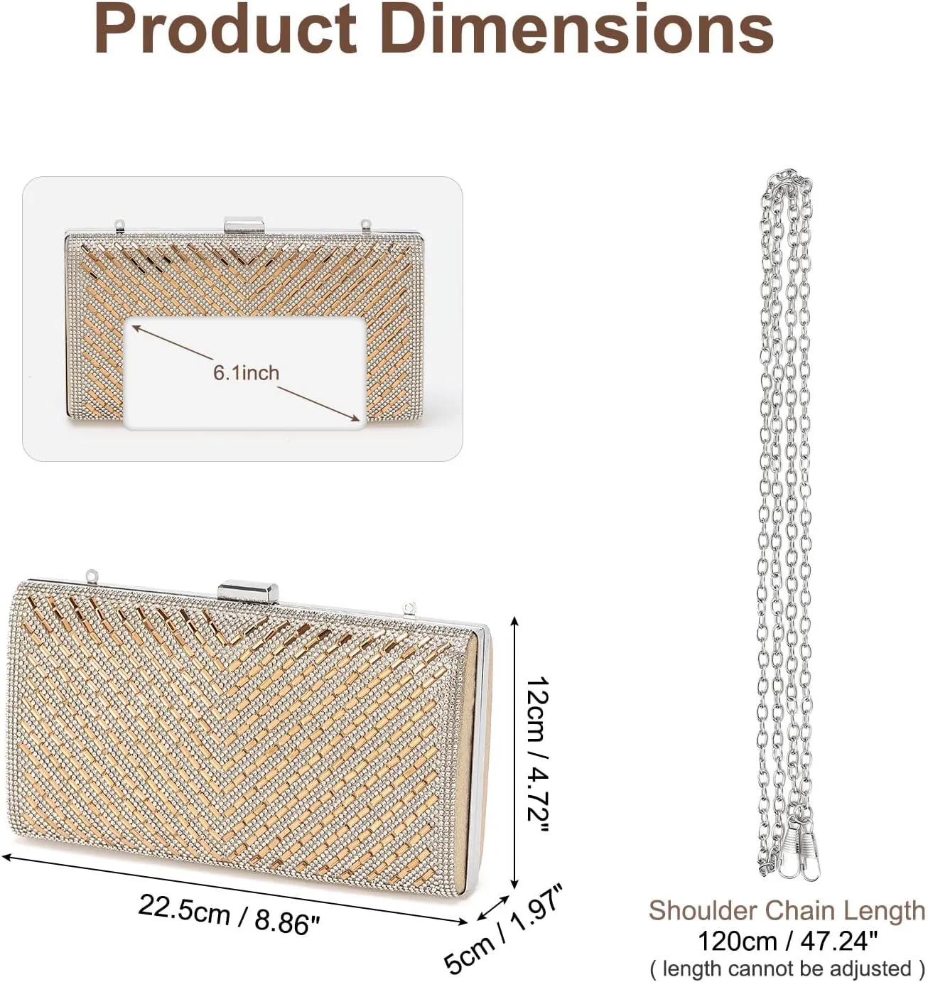 Evening Bags Clutch Purses for Women Formal, Crossbody Handbags Rhinestone Sequins Metal Clasp Purse Sparkly for Wedding Guest Party Gold