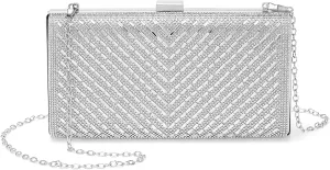 Evening Bags Clutch Purses for Women Formal, Crossbody Handbags Rhinestone Sequins Metal Clasp Purse Sparkly for Wedding Guest Party Silver
