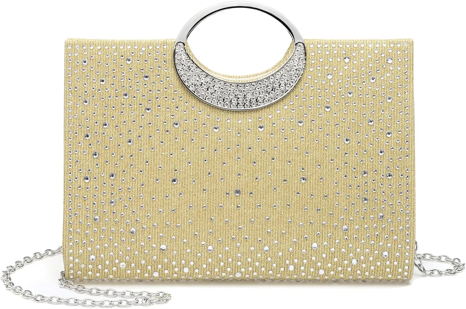 Evening Bags Clutch Purses for Women Formal, Rhinestone Handbags Purse CrossBody Handbag with Chain Sparkly for Wedding Guest Party, Apricot