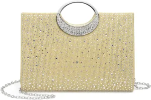 Evening Bags Clutch Purses for Women Formal, Rhinestone Handbags Purse CrossBody Handbag with Chain Sparkly for Wedding Guest Party, Apricot
