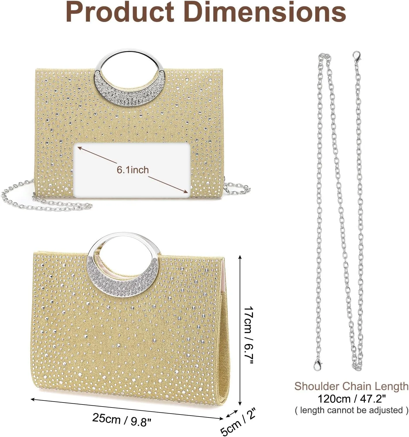 Evening Bags Clutch Purses for Women Formal, Rhinestone Handbags Purse CrossBody Handbag with Chain Sparkly for Wedding Guest Party, Apricot