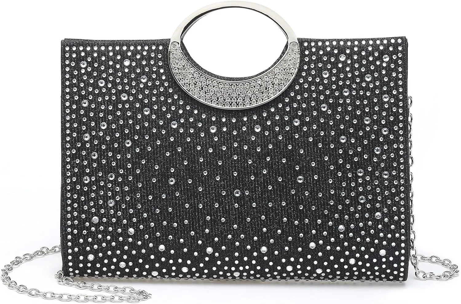 Evening Bags Clutch Purses for Women Formal, Rhinestone Handbags Purse CrossBody Handbag with Chain Sparkly for Wedding Guest Party, Black