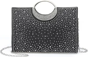 Evening Bags Clutch Purses for Women Formal, Rhinestone Handbags Purse CrossBody Handbag with Chain Sparkly for Wedding Guest Party, Black