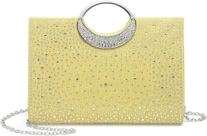 Evening Bags Clutch Purses for Women Formal, Rhinestone Handbags Purse CrossBody Handbag with Chain Sparkly for Wedding Guest Party, Gold