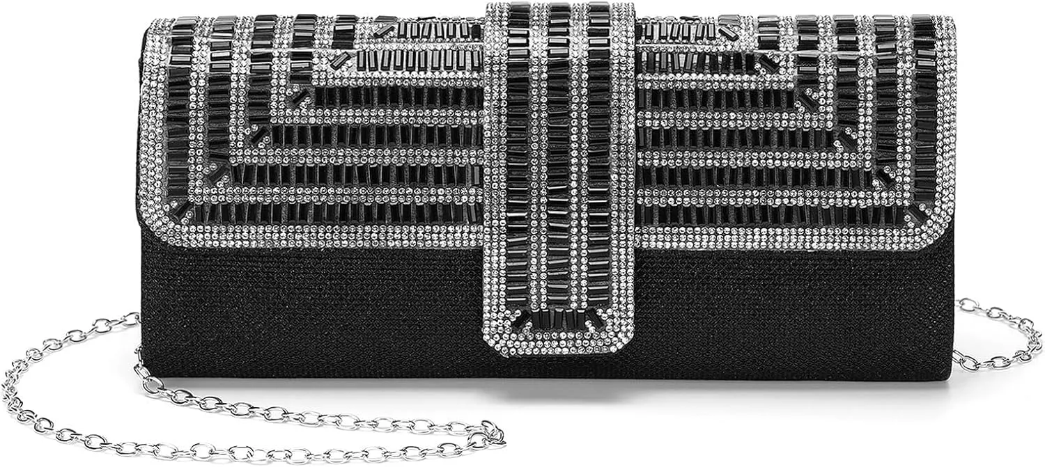 Evening Bags Clutch Purses for Women Formal, Sequin Rhinestone Handbags Sparkly Stylish for Disco Wedding Guest Party Black