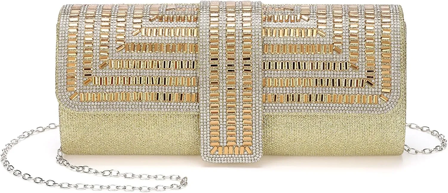 Evening Bags Clutch Purses for Women Formal, Sequin Rhinestone Handbags Sparkly Stylish for Disco Wedding Guest Party Gold