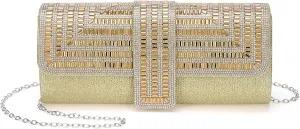 Evening Bags Clutch Purses for Women Formal, Sequin Rhinestone Handbags Sparkly Stylish for Disco Wedding Guest Party Gold