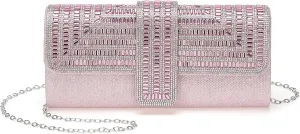 Evening Bags Clutch Purses for Women Formal, Sequin Rhinestone Handbags Sparkly Stylish for Disco Wedding Guest Party Pink