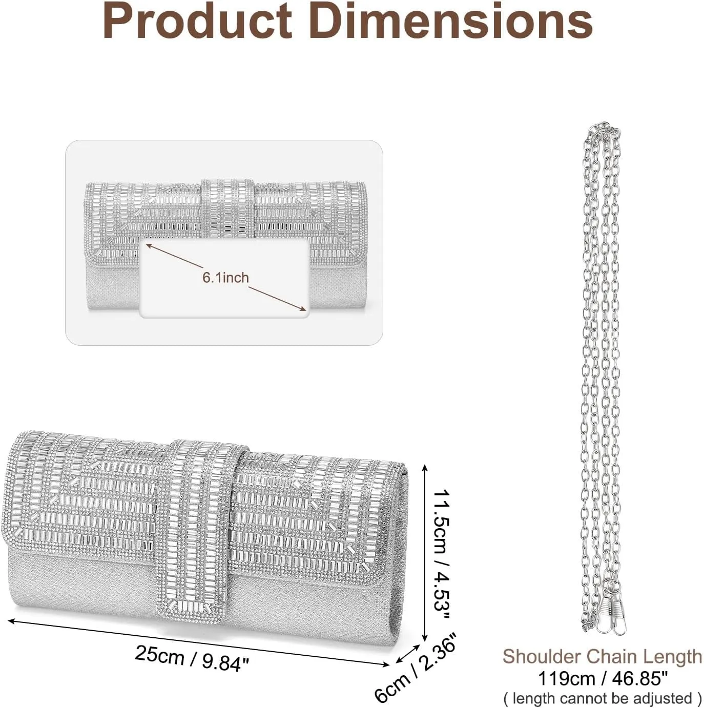Evening Bags Clutch Purses for Women Formal, Sequin Rhinestone Handbags Sparkly Stylish for Disco Wedding Guest Party Silver