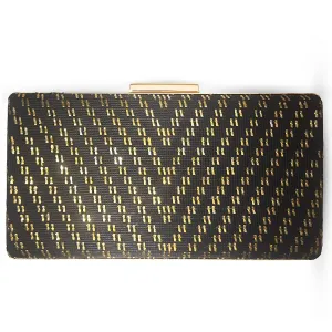 Evening Clutch Purse, Black and Gold Woven Pattern