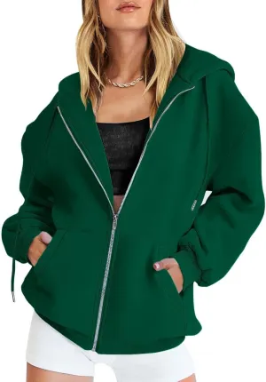 Fall Oversized Jackets for Women Casual Solid Color Zip Up Open Front Long Sleeve Hooded Coat Fashion Chunky Hoodies