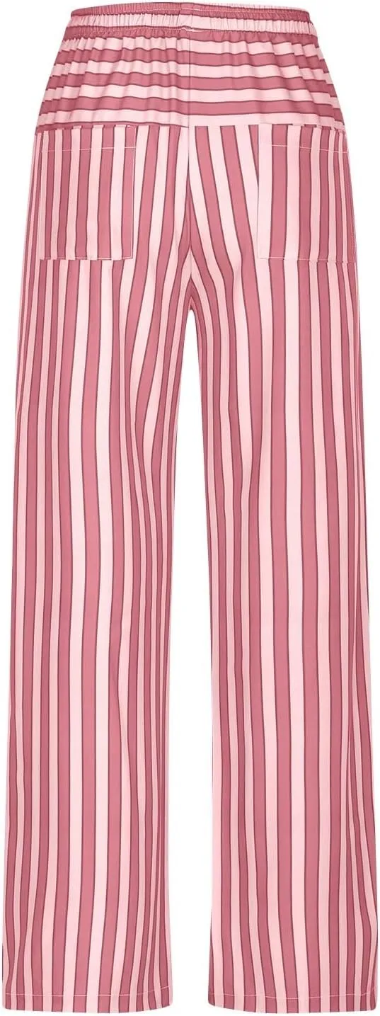fanmpghleoo Drawstring Striped Pants Women Low Rise Wide Leg Pants Comfy Lounge Pants with Pockets Straight Leg Trousers