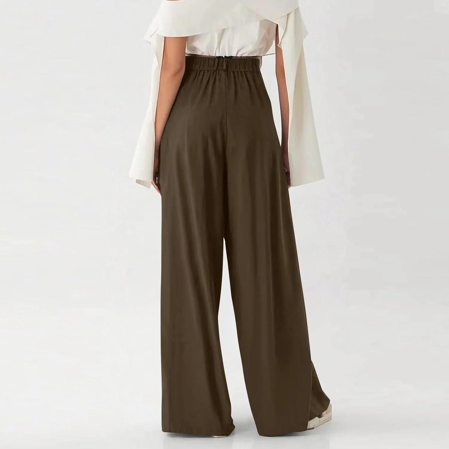 fanmpghleoo Pull On Dress Pants for Women Plus Size Wide Leg Palazzo Pants Dressy Casual Slacks Elastic High Waisted Trousers