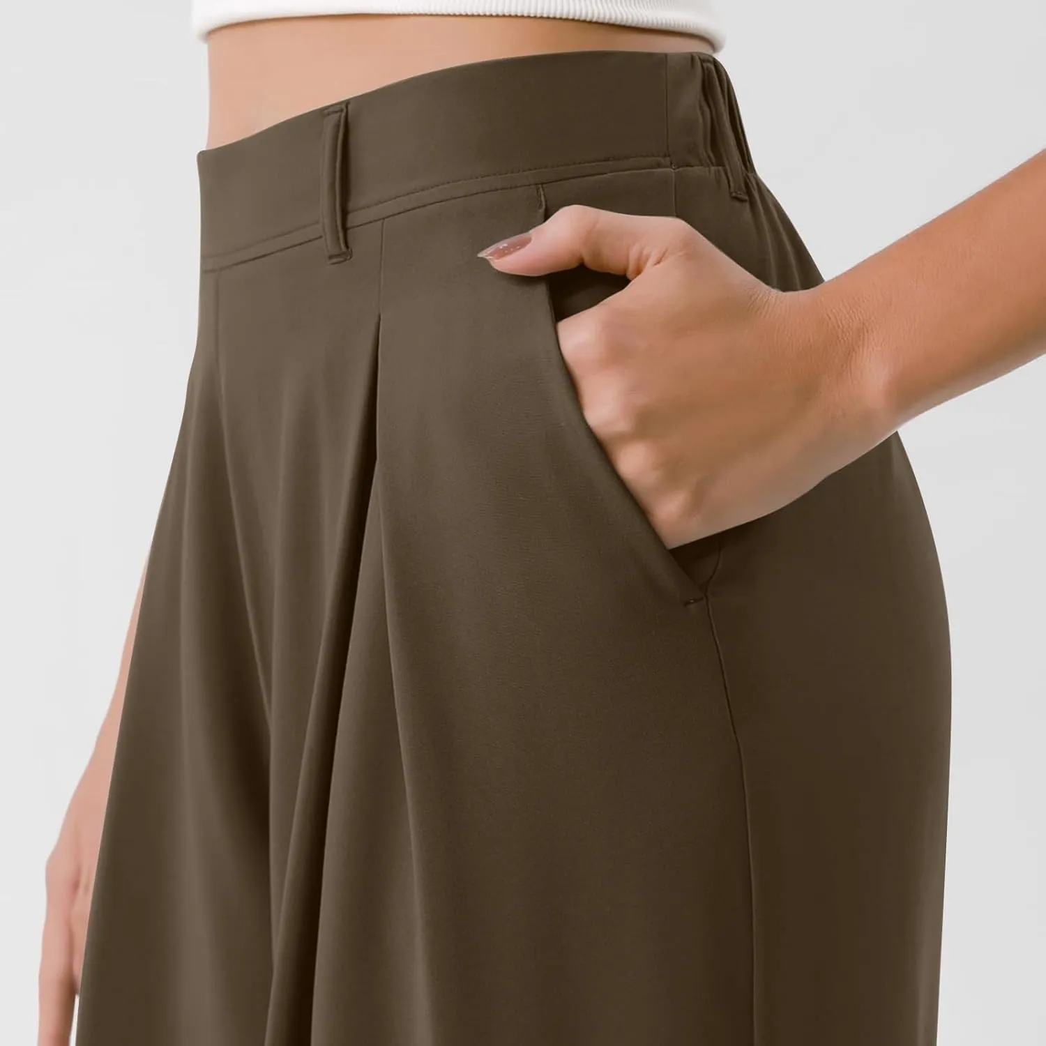 fanmpghleoo Pull On Dress Pants for Women Plus Size Wide Leg Palazzo Pants Dressy Casual Slacks Elastic High Waisted Trousers
