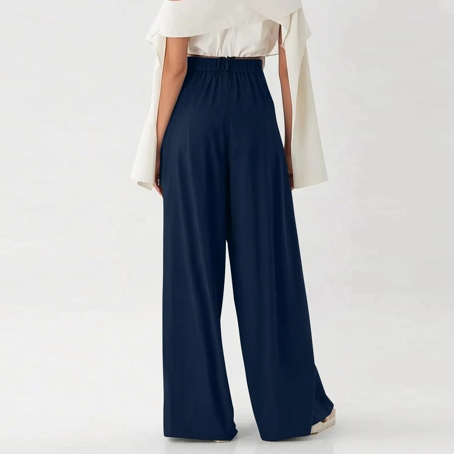 fanmpghleoo Pull On Dress Pants for Women Plus Size Wide Leg Palazzo Pants Dressy Casual Slacks Elastic High Waisted Trousers
