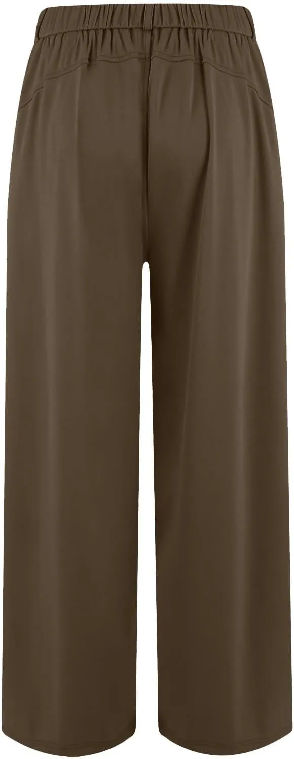 fanmpghleoo Pull On Dress Pants for Women Plus Size Wide Leg Palazzo Pants Dressy Casual Slacks Elastic High Waisted Trousers