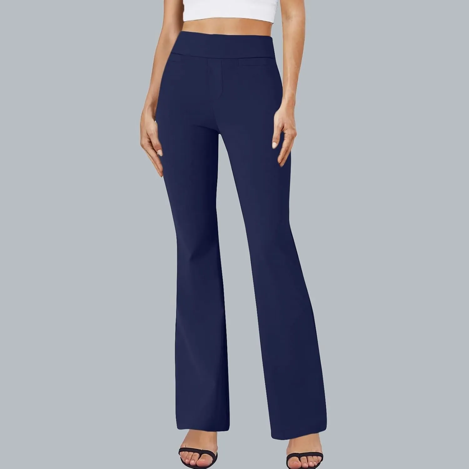fanmpghleoo Pull On Dress Pants for Women Tummy Control Mini Flare Leggings with Pockets Stretchy Work Business Casual Slacks