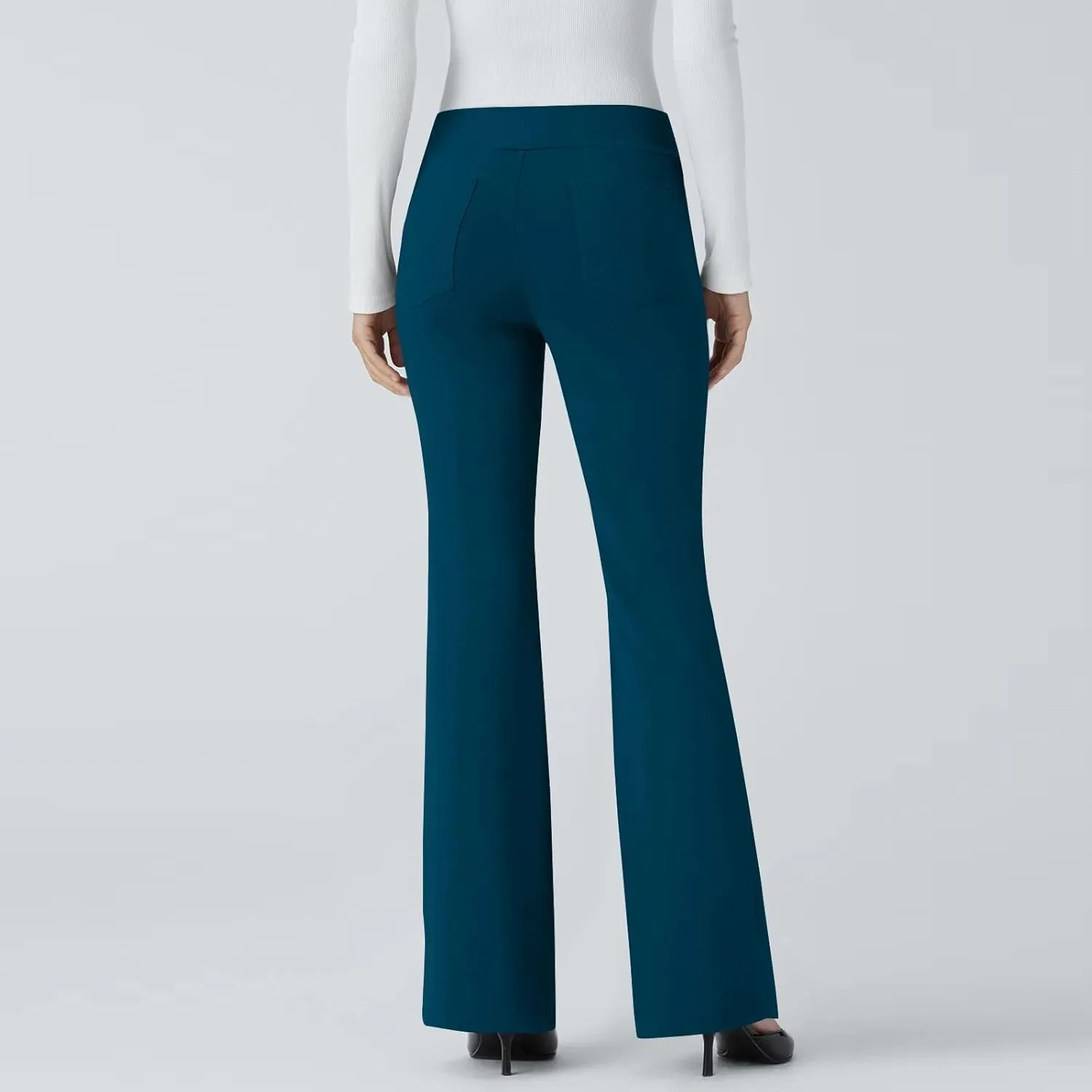 fanmpghleoo Pull On Dress Pants for Women Tummy Control Mini Flare Leggings with Pockets Stretchy Work Business Casual Slacks