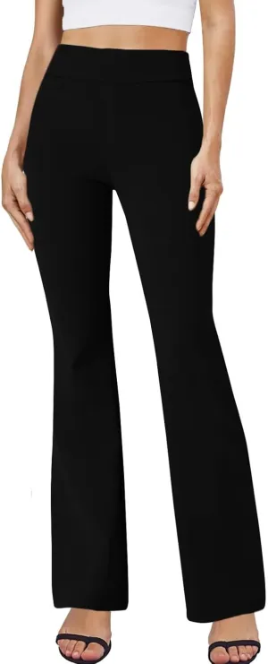 fanmpghleoo Pull On Dress Pants for Women Tummy Control Mini Flare Leggings with Pockets Stretchy Work Business Casual Slacks