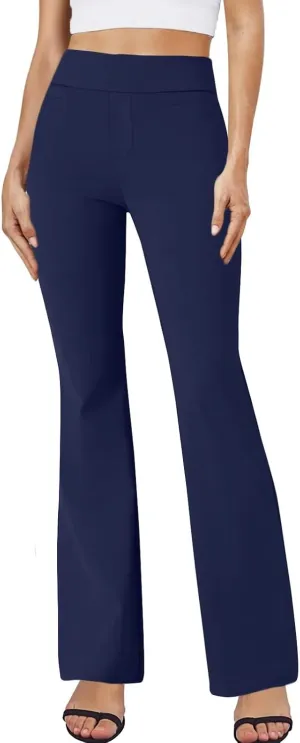 fanmpghleoo Pull On Dress Pants for Women Tummy Control Mini Flare Leggings with Pockets Stretchy Work Business Casual Slacks