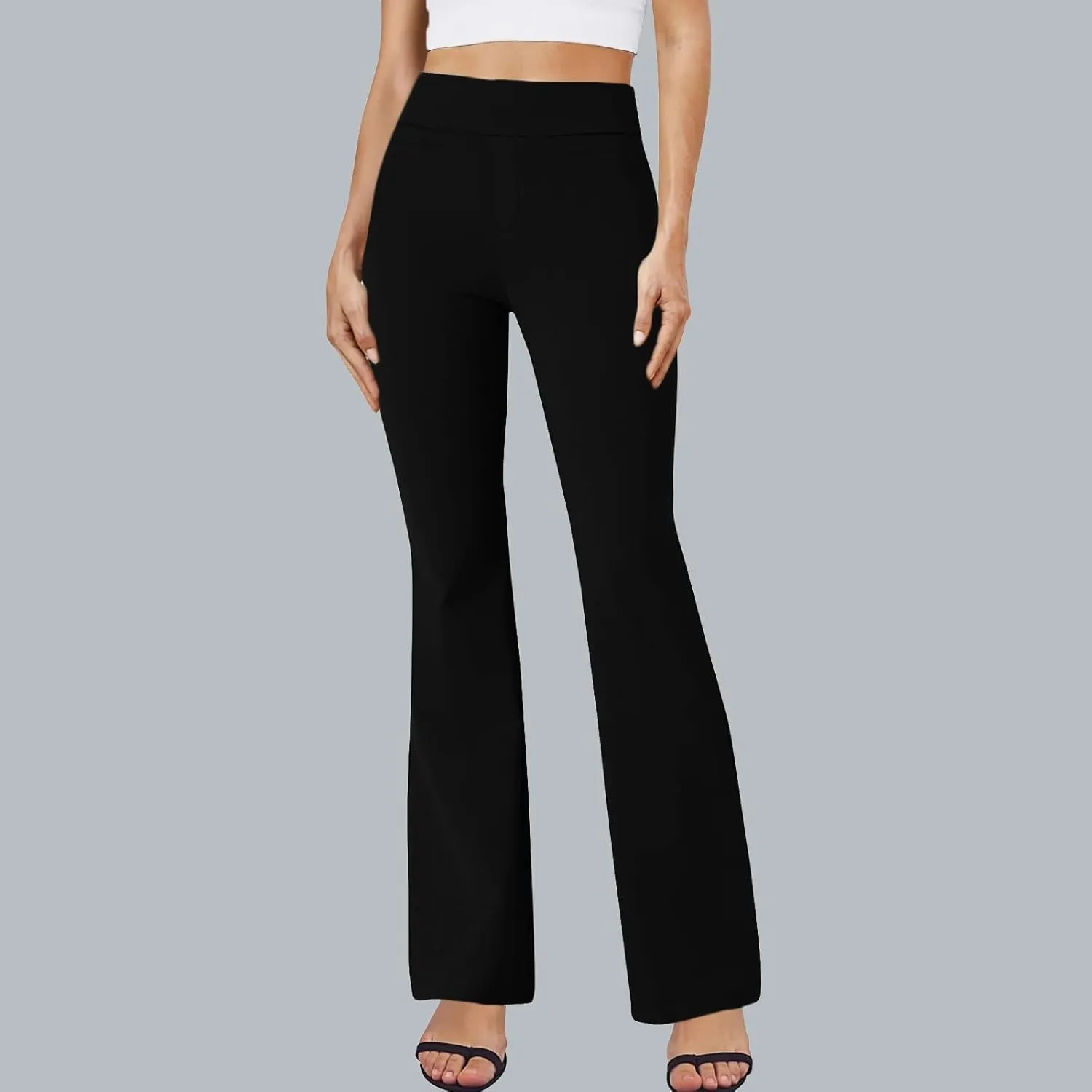fanmpghleoo Pull On Dress Pants for Women Tummy Control Mini Flare Leggings with Pockets Stretchy Work Business Casual Slacks