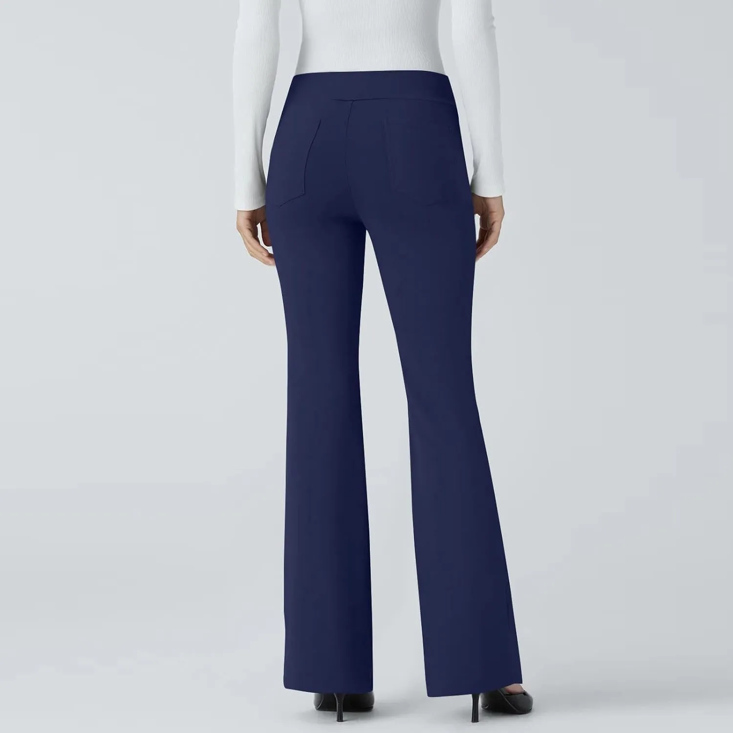 fanmpghleoo Pull On Dress Pants for Women Tummy Control Mini Flare Leggings with Pockets Stretchy Work Business Casual Slacks