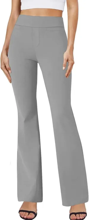 fanmpghleoo Pull On Dress Pants for Women Tummy Control Mini Flare Leggings with Pockets Stretchy Work Business Casual Slacks