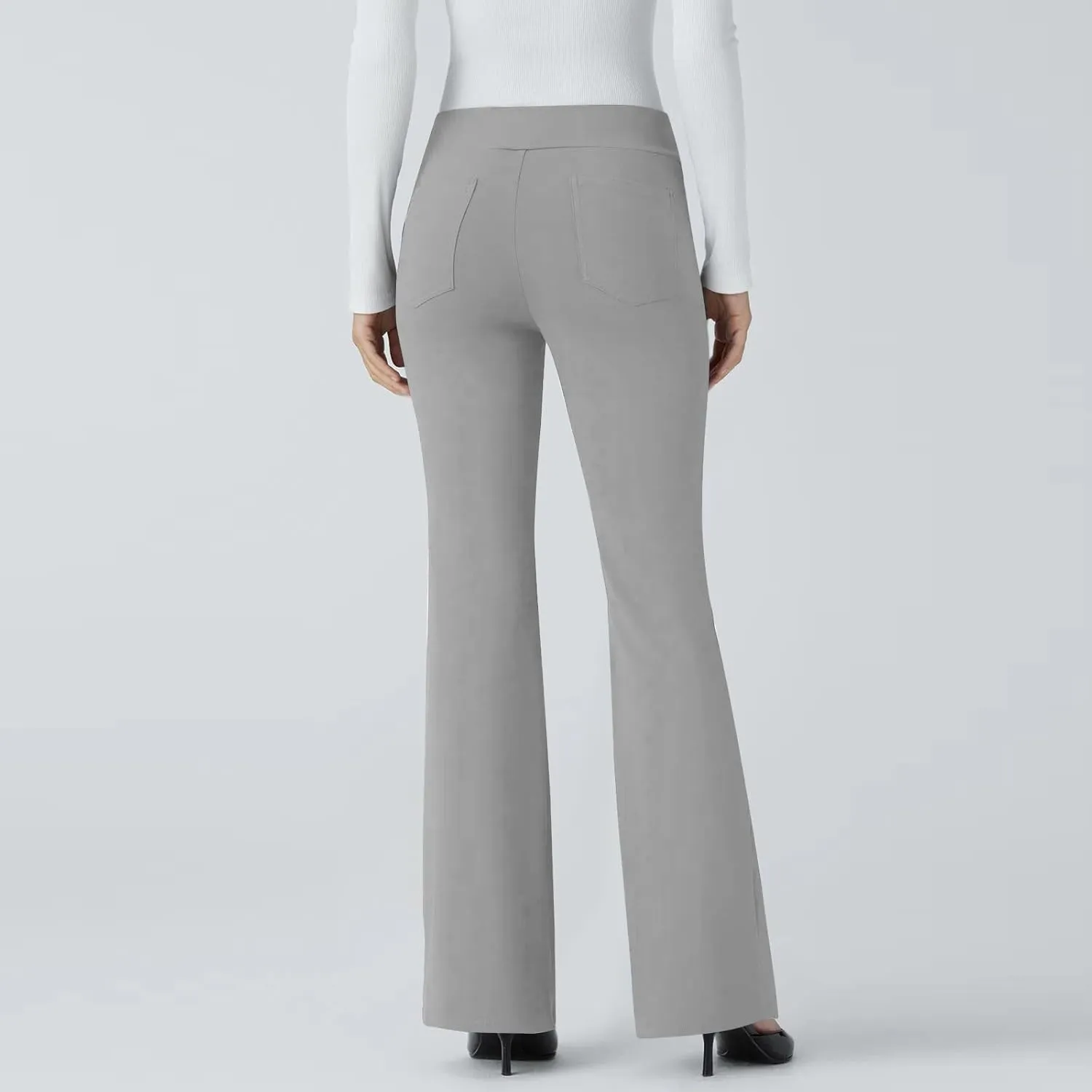 fanmpghleoo Pull On Dress Pants for Women Tummy Control Mini Flare Leggings with Pockets Stretchy Work Business Casual Slacks