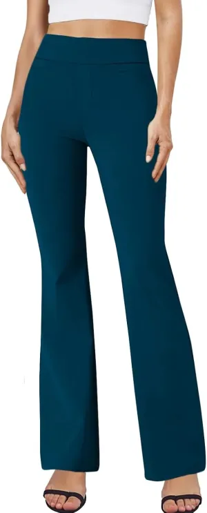fanmpghleoo Pull On Dress Pants for Women Tummy Control Mini Flare Leggings with Pockets Stretchy Work Business Casual Slacks