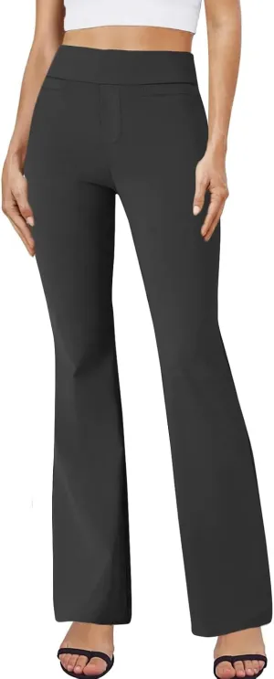 fanmpghleoo Pull On Dress Pants for Women Tummy Control Mini Flare Leggings with Pockets Stretchy Work Business Casual Slacks