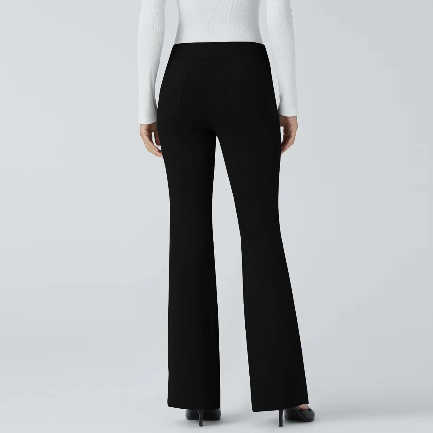 fanmpghleoo Pull On Dress Pants for Women Tummy Control Mini Flare Leggings with Pockets Stretchy Work Business Casual Slacks