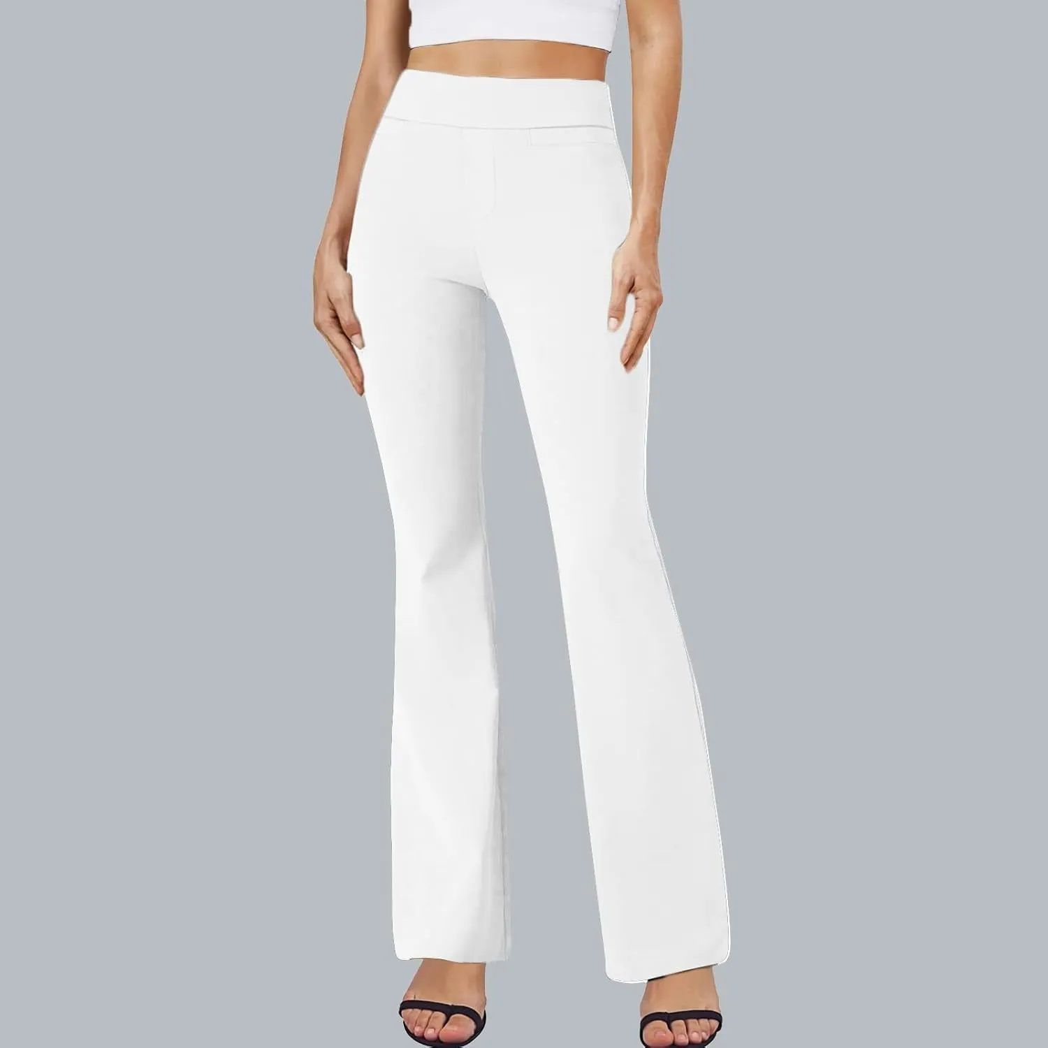 fanmpghleoo Pull On Dress Pants for Women Tummy Control Mini Flare Leggings with Pockets Stretchy Work Business Casual Slacks