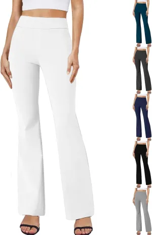fanmpghleoo Pull On Dress Pants for Women Tummy Control Mini Flare Leggings with Pockets Stretchy Work Business Casual Slacks