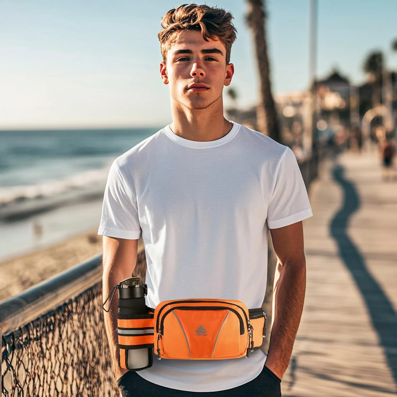 Fanny Pack for Men Women Waist Bag with Water Bottle Holder for Hiking, travel,Dog Walking, Workout,Cycling (Orange)
