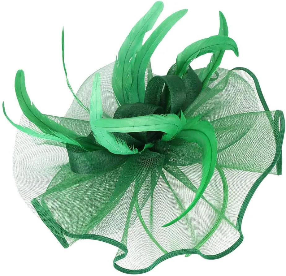 Fascinator Hats Flower Headband Feather Mesh Tea Party Wedding Hair Clip Headwear for Women