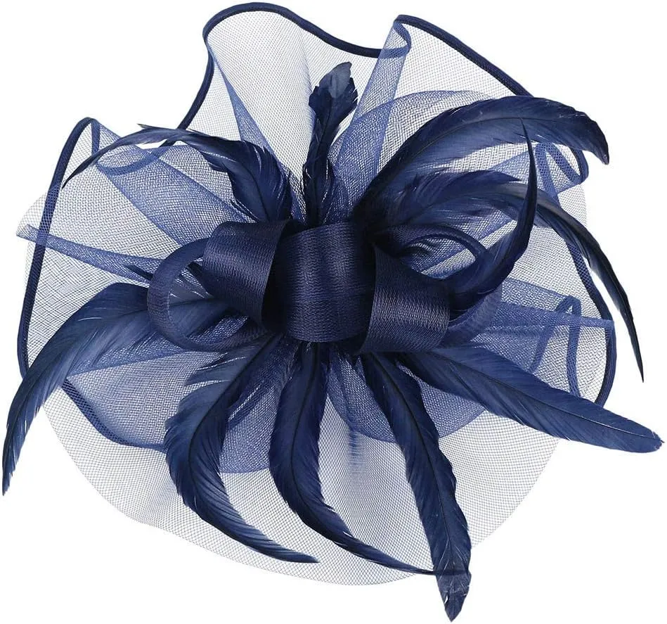 Fascinator Hats Flower Headband Feather Mesh Tea Party Wedding Hair Clip Headwear for Women