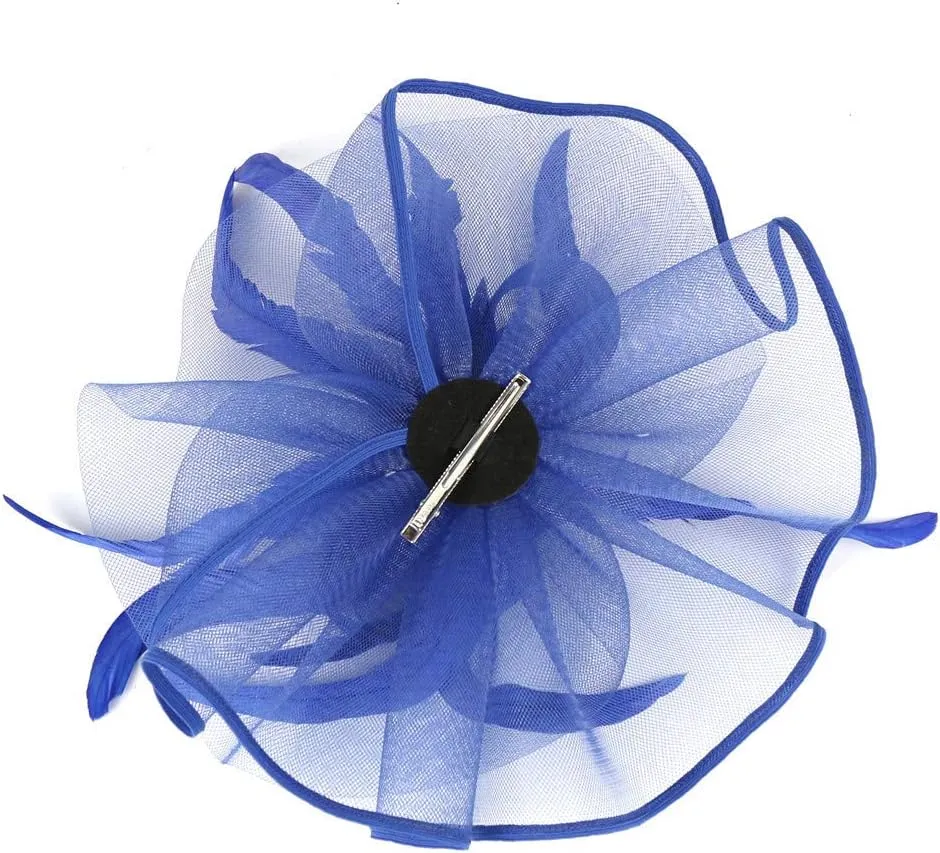 Fascinator Hats Flower Headband Feather Mesh Tea Party Wedding Hair Clip Headwear for Women