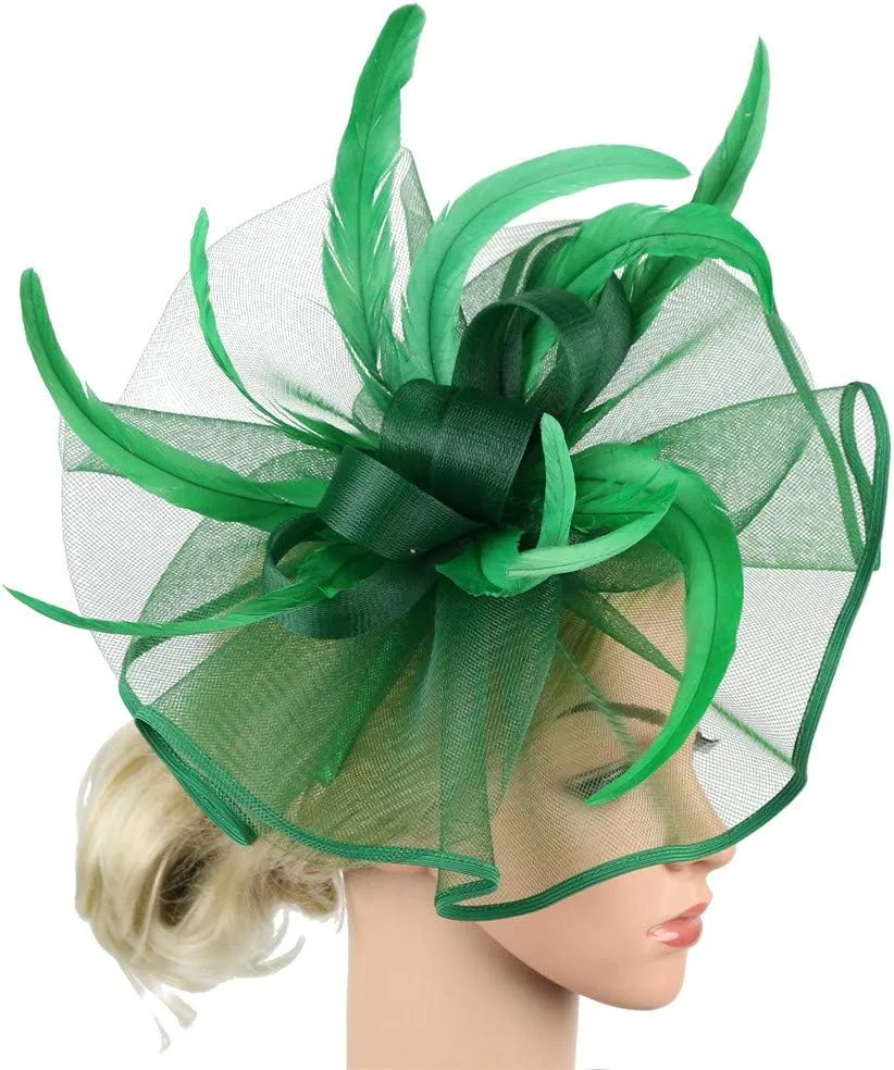 Fascinator Hats Flower Headband Feather Mesh Tea Party Wedding Hair Clip Headwear for Women