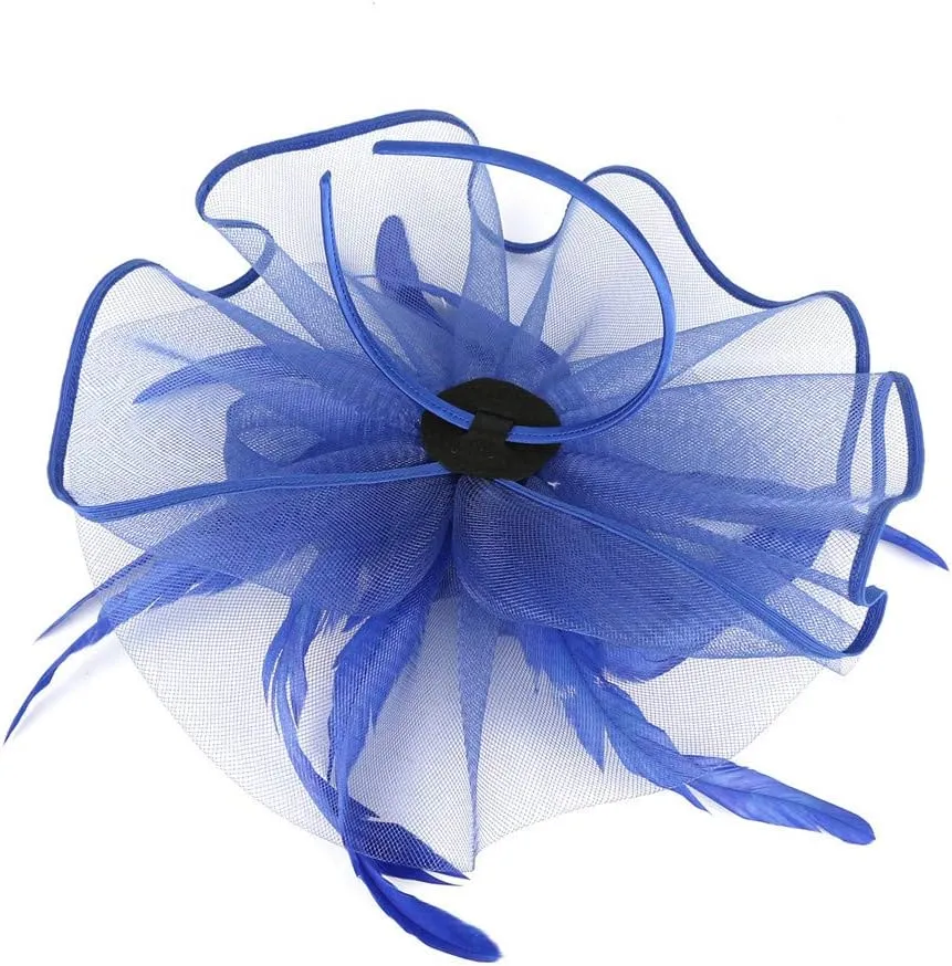 Fascinator Hats Flower Headband Feather Mesh Tea Party Wedding Hair Clip Headwear for Women