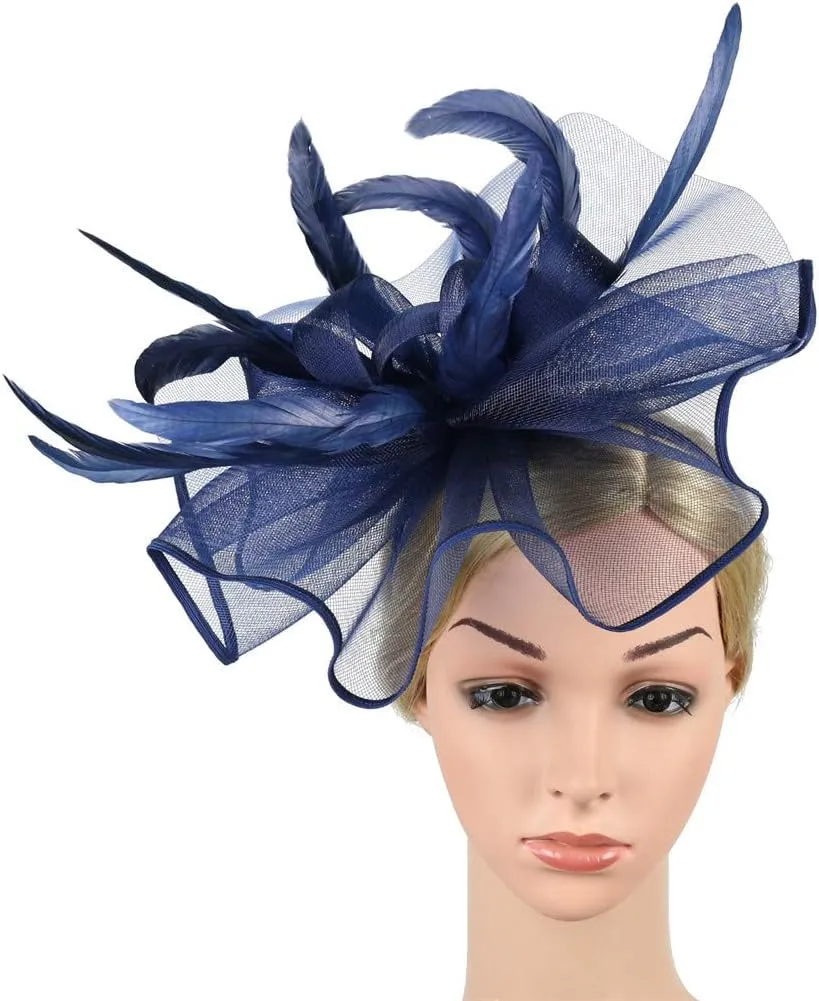 Fascinator Hats Flower Headband Feather Mesh Tea Party Wedding Hair Clip Headwear for Women
