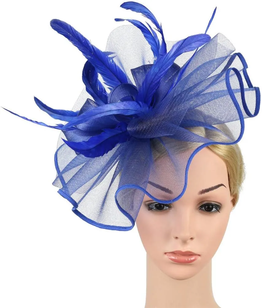 Fascinator Hats Flower Headband Feather Mesh Tea Party Wedding Hair Clip Headwear for Women