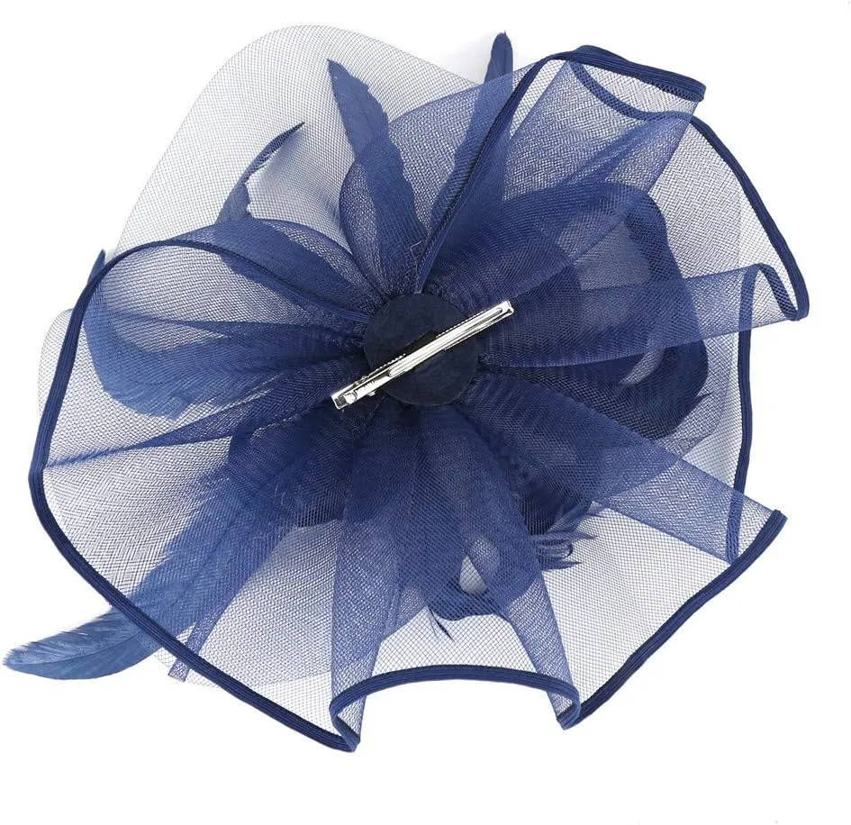 Fascinator Hats Flower Headband Feather Mesh Tea Party Wedding Hair Clip Headwear for Women