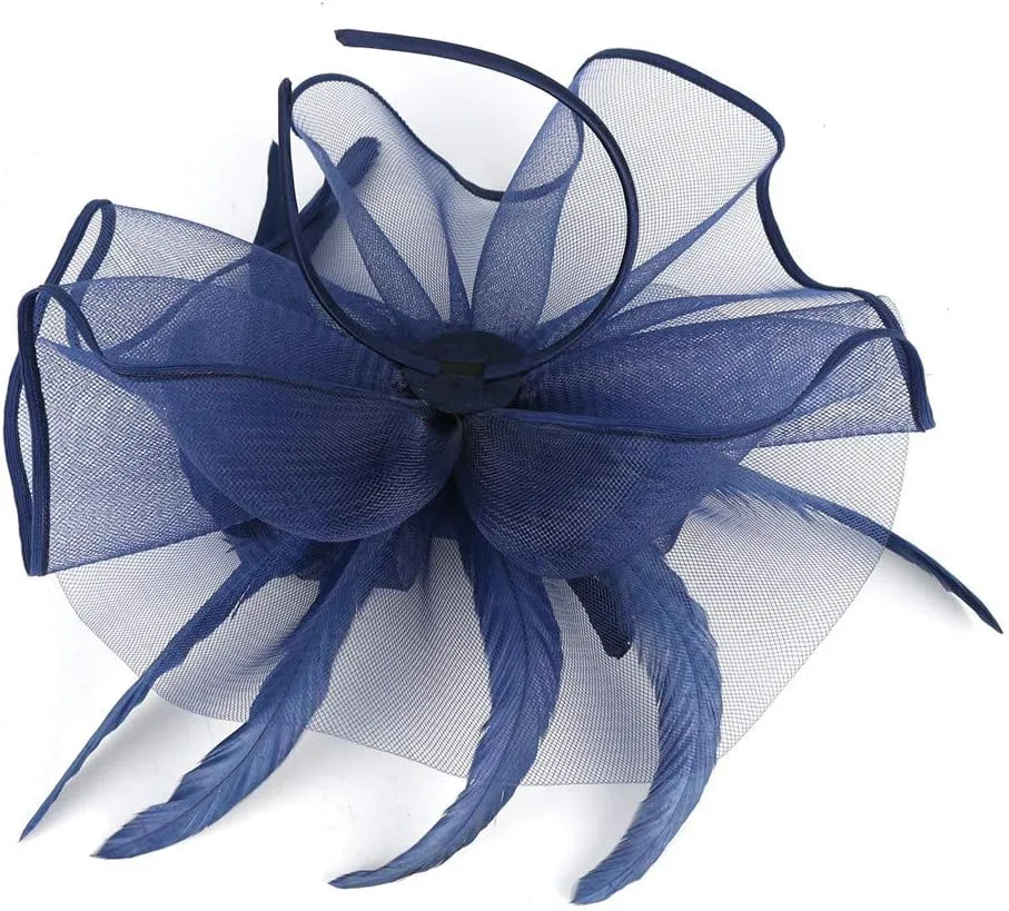 Fascinator Hats Flower Headband Feather Mesh Tea Party Wedding Hair Clip Headwear for Women