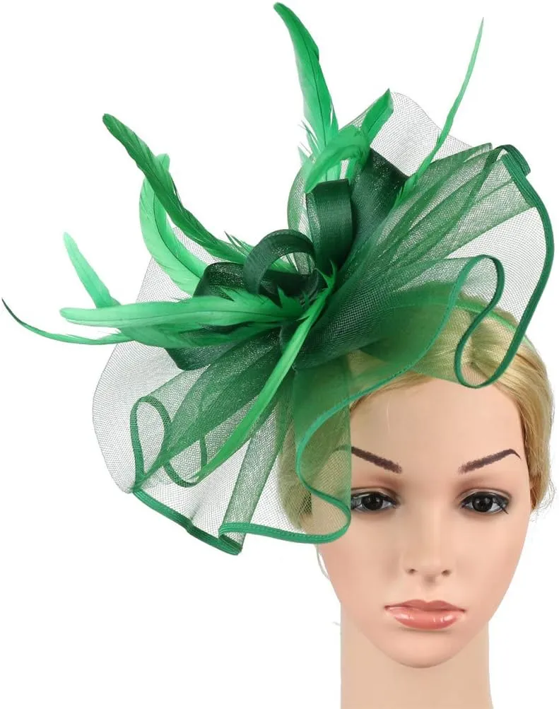 Fascinator Hats Flower Headband Feather Mesh Tea Party Wedding Hair Clip Headwear for Women