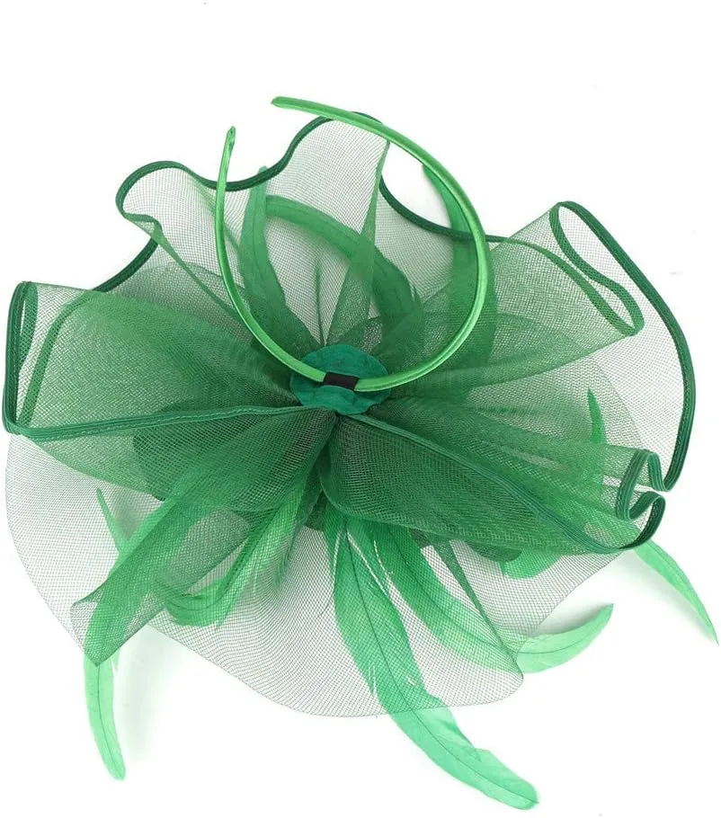 Fascinator Hats Flower Headband Feather Mesh Tea Party Wedding Hair Clip Headwear for Women