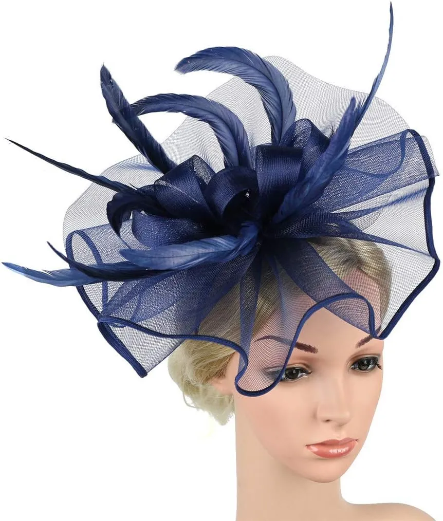 Fascinator Hats Flower Headband Feather Mesh Tea Party Wedding Hair Clip Headwear for Women