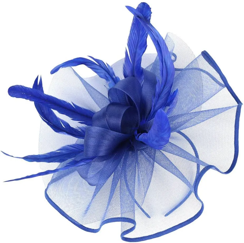 Fascinator Hats Flower Headband Feather Mesh Tea Party Wedding Hair Clip Headwear for Women