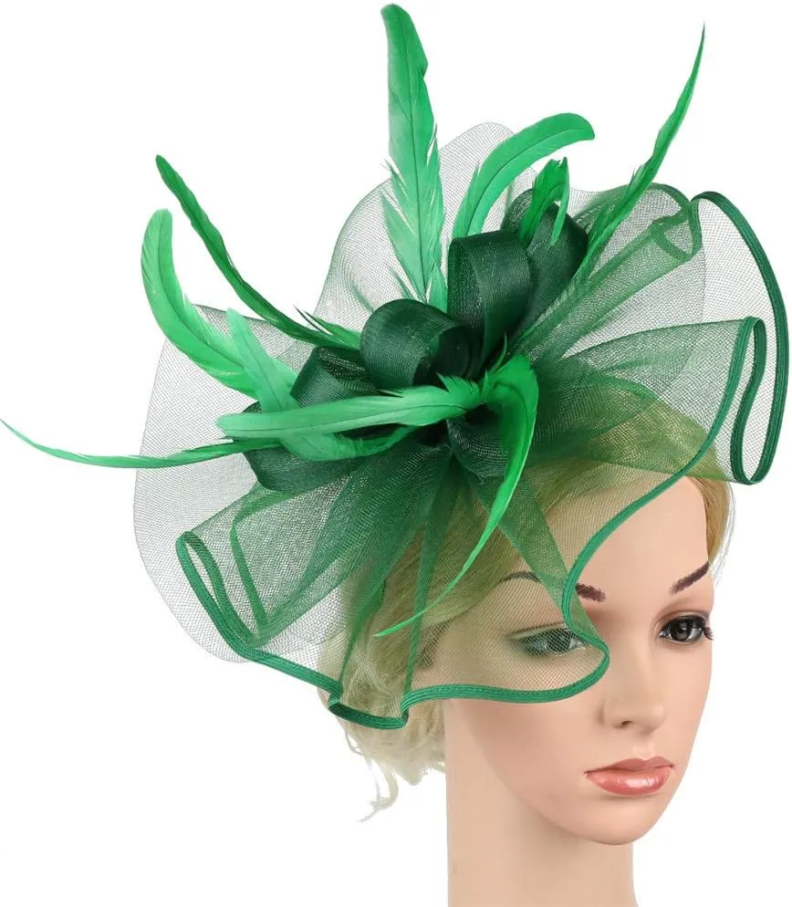 Fascinator Hats Flower Headband Feather Mesh Tea Party Wedding Hair Clip Headwear for Women