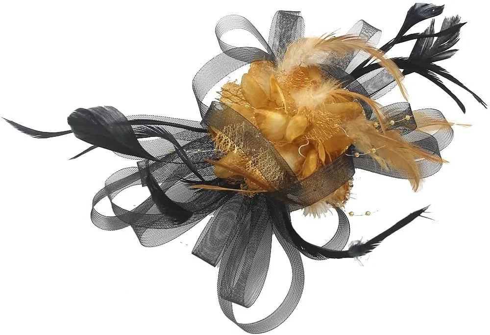 Fascinators Hat Flower Mesh Ribbons Feathers Headband and a Clip Tea Party Headwear for Girls and Women
